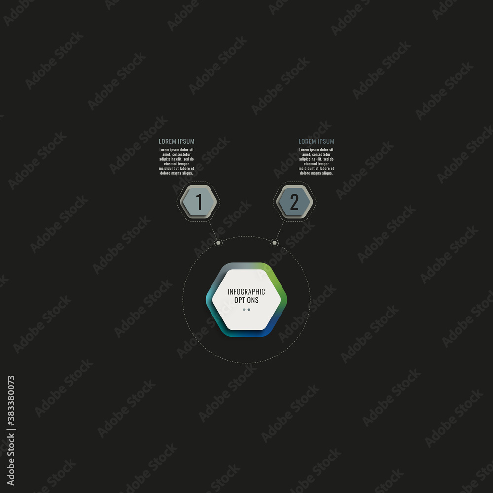Fototapete infographic template with two hexagonal elements on a black background. modern business process visu