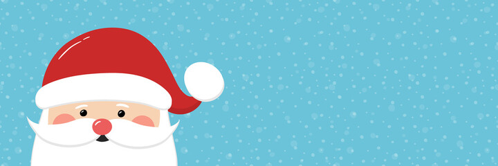 Happy Santa Claus on background with snowflakes and copyspace. Christmas banner. Vector