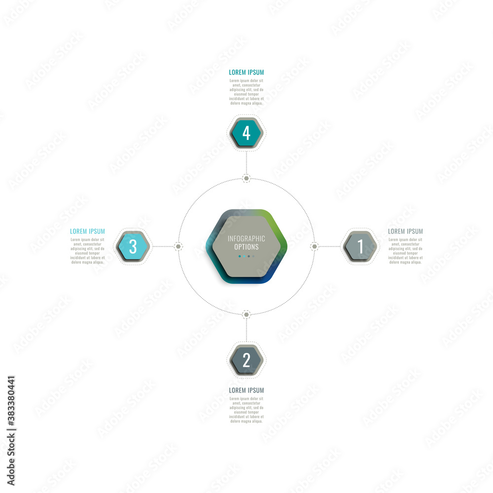 Aufkleber four steps 3d infographic template with hexagonal elements on a white background. business process t
