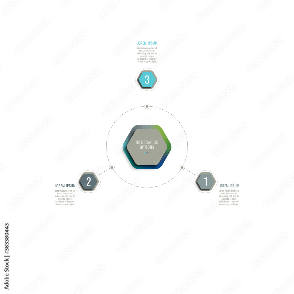Aufkleber three steps 3d infographic template with hexagonal elements on a white background. business process 