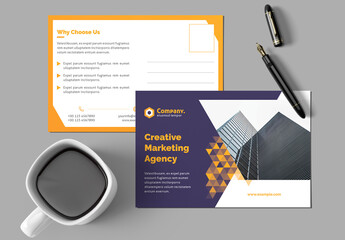 Postcard Layout with Yellow Gradient Triangle Elements