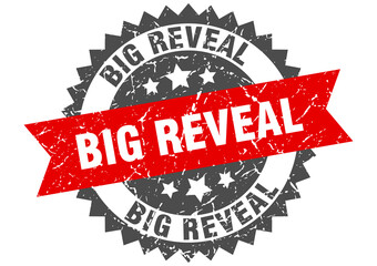 big reveal stamp. grunge round sign with ribbon