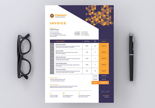 Invoice Layout with Yellow Gradient Triangle Elements