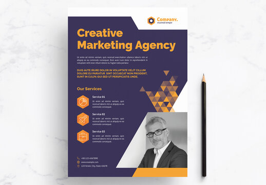 Flyer Layout with Yellow Gradient Triangle Elements