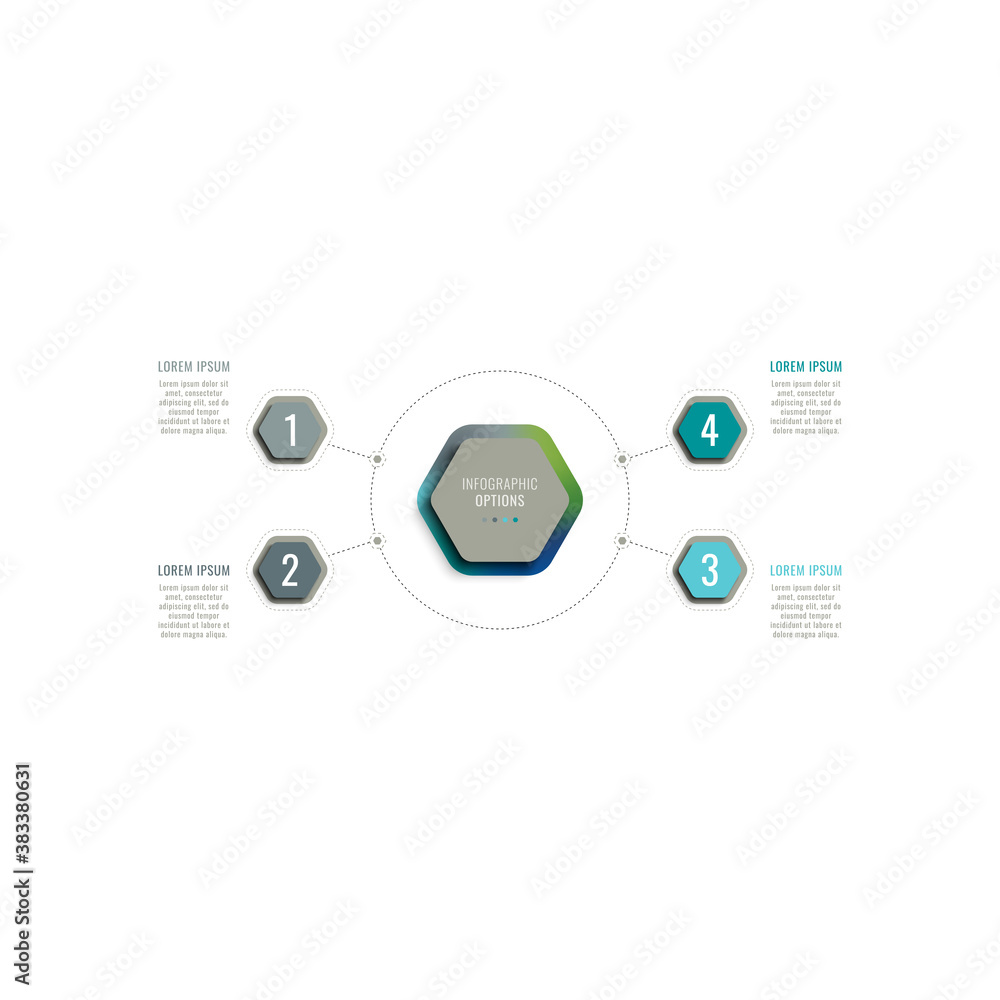 Aufkleber four steps 3d infographic template with hexagonal elements on a white background. business process t