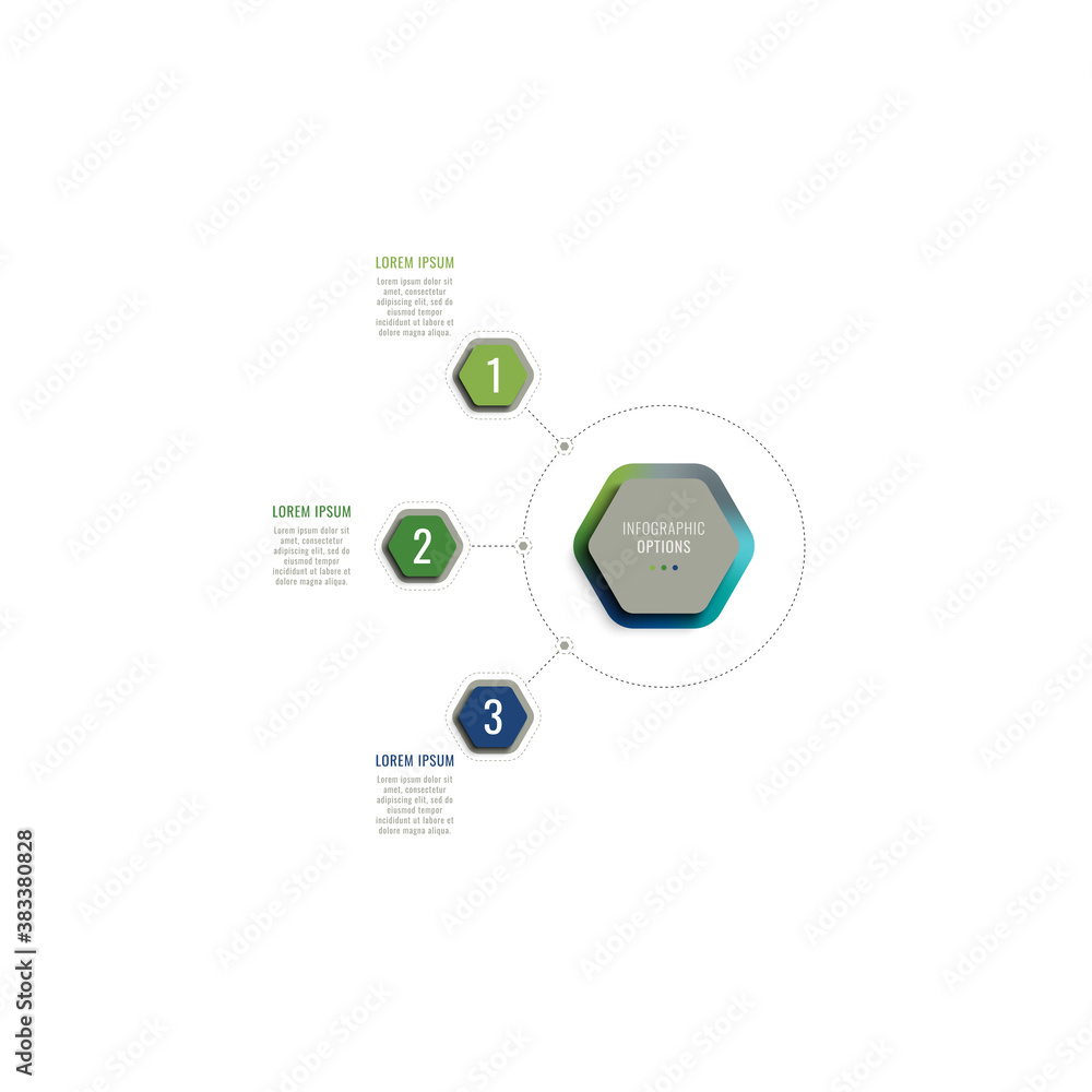 Poster three steps 3d infographic template with hexagonal elements on a white background. business process 