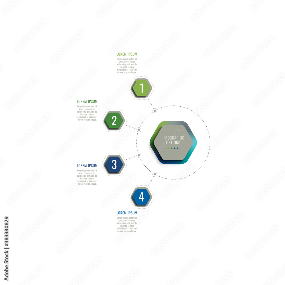 Poster four steps 3d infographic template with hexagonal elements on a white background. business process t