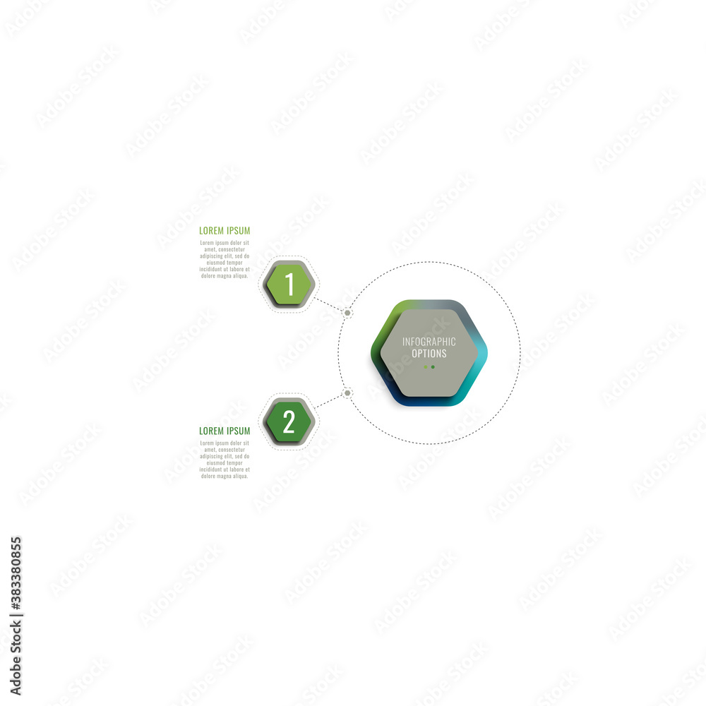 Aufkleber two steps 3d infographic template with hexagonal elements on a white background. business process te