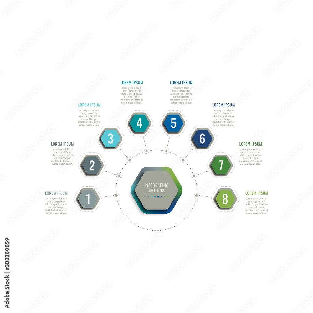 Poster eight steps 3d infographic template with hexagonal elements on a white background. business process 