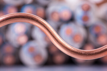 Macro detail of copper wire on blurred background