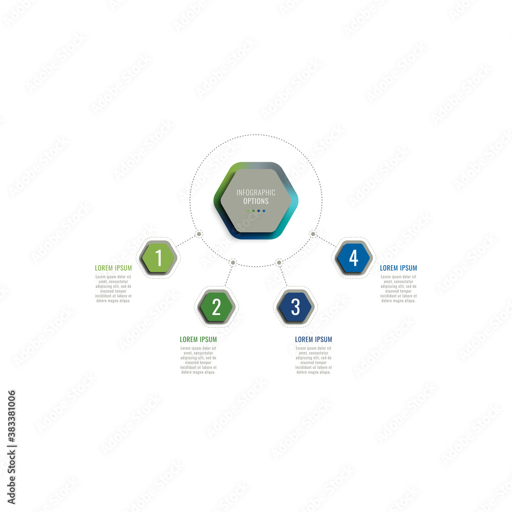 Poster four steps 3d infographic template with hexagonal elements on a white background. business process t