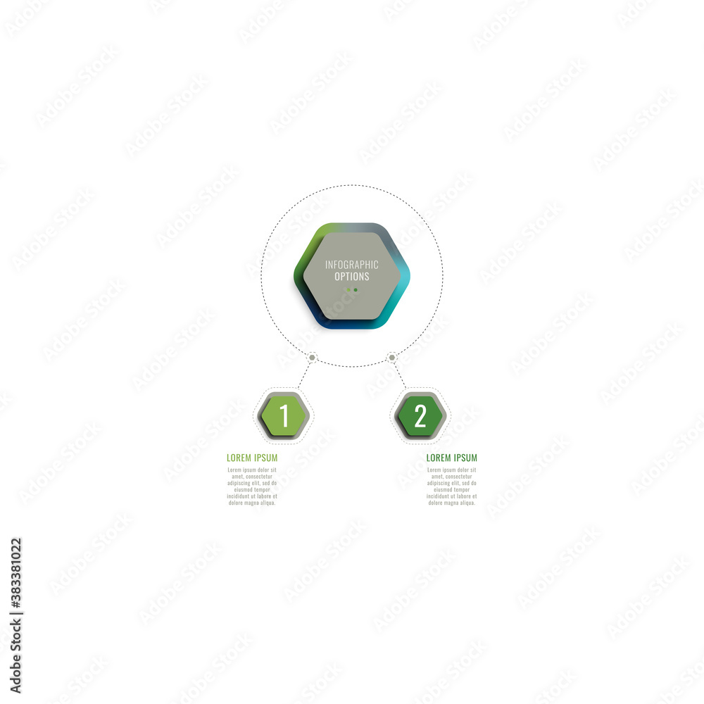 Poster two steps 3d infographic template with hexagonal elements on a white background. business process te