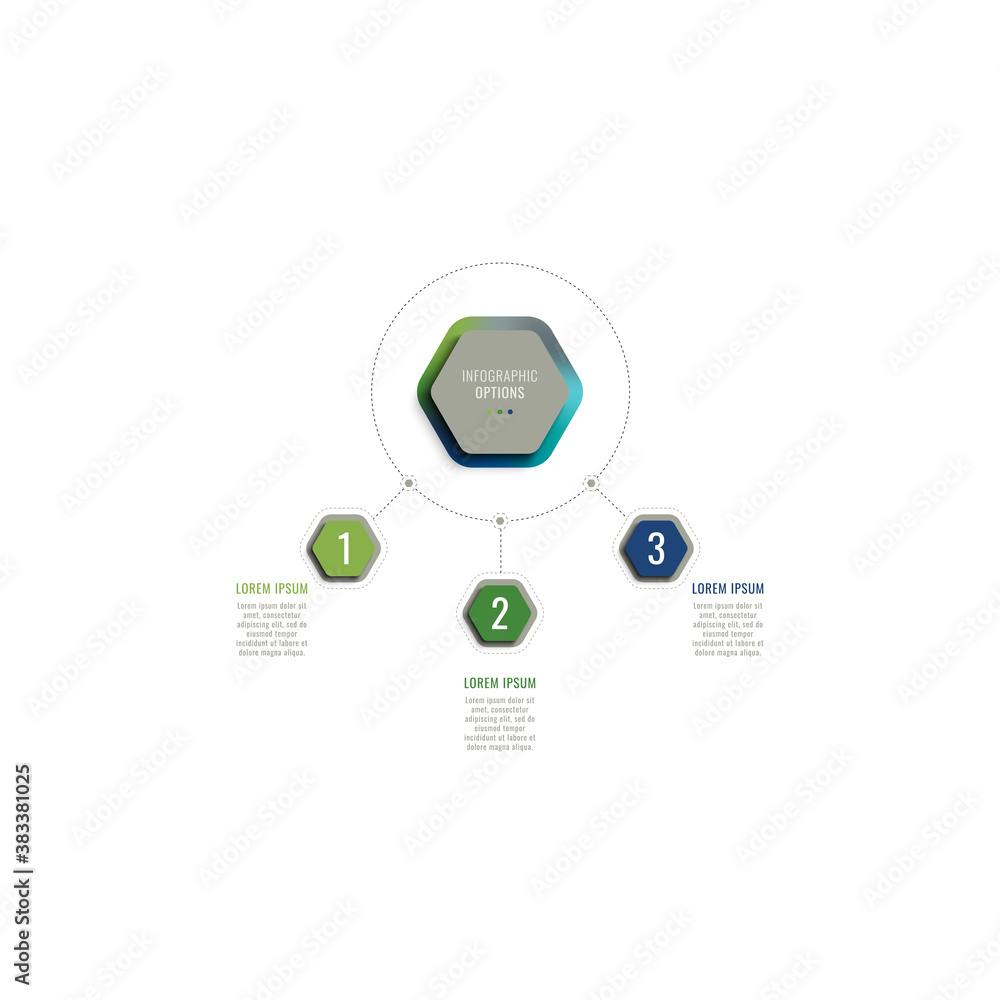 Poster three steps 3d infographic template with hexagonal elements on a white background. business process 
