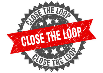 close the loop stamp. grunge round sign with ribbon