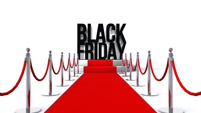 3D illustration of Black Friday text on a red carpet