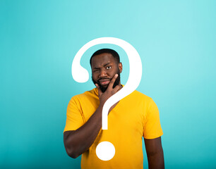 Confused Man has a big question to ask. Concept of options, confusion, decision.