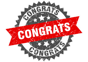 Obraz premium congrats stamp. grunge round sign with ribbon