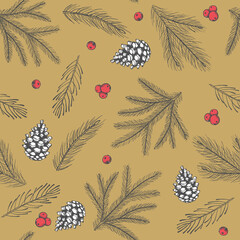Seamless pattern with Christmas Tree Decorations hand drawn art design vector illustration.