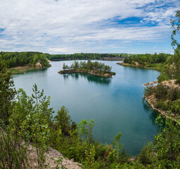 Fototapeta na wymiar Summer Basalt Pillars Geological Reserve and Basaltove lake, Kostopil district of Rivne region, Ukraine.