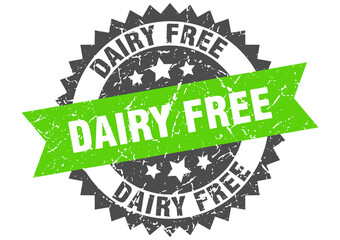 dairy free stamp. grunge round sign with ribbon