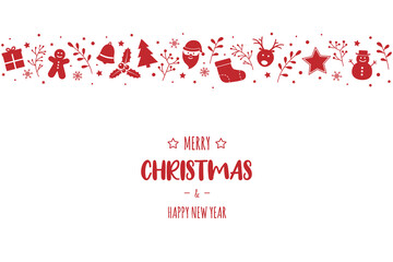 Concept of Christmas greeting card with decorations. Xmas background with wishes. Vector