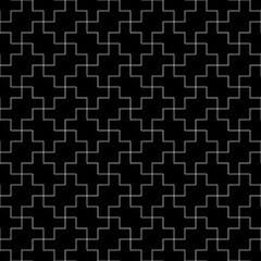 Seamless Sayagata pattern. Repeated interlocking manji background. Oriental symbols ornament. Traditional architecture wallpaper. Ancient ethnic mosaic motif. Digital paper, textile print. Vector art.