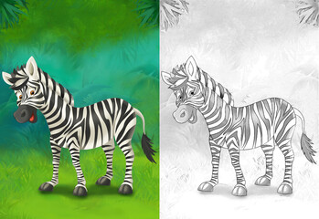 Fototapeta na wymiar cartoon sketch scene with zebra in the forest - illustration