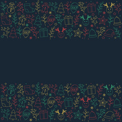 Christmas card with ornaments. Xmas background. Vector