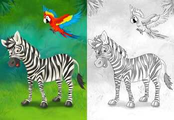 Fototapeta na wymiar cartoon sketch scene with zebra in the forest - illustration