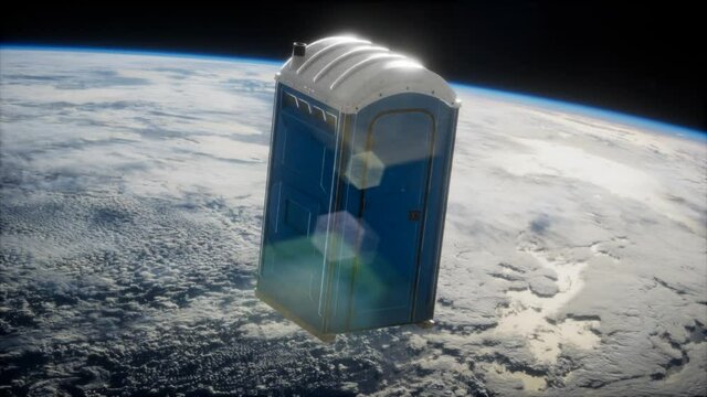 Portable street WC toilet cabin on Earth orbit. elements furnished by Nasa