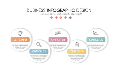 Business infographic template with 5 steps. Timeline with icons. Vector