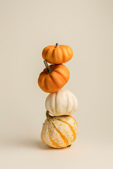 Creative Fall layout made of pumpkins. Autumn, Halloween or Thanksgiving season concept. Flat lay.