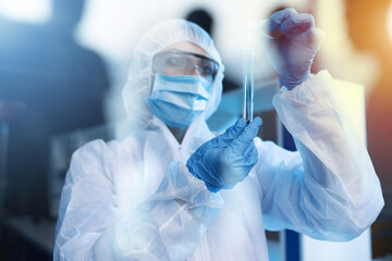 Fototapeta premium Medical science laboratory. Concept of bacteria research against covid-19 coronavirus