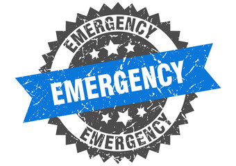 emergency stamp. grunge round sign with ribbon