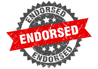 endorsed stamp. grunge round sign with ribbon