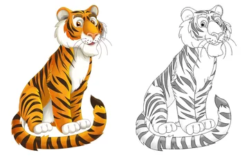Wandaufkleber cartoon sketch scene with tiger cat on white background - illustration © agaes8080