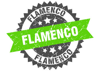 flamenco stamp. grunge round sign with ribbon