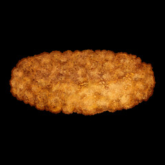 Fried Chicken Cutlet in batter hand drawn watercolor illustration. American junk food for menu design isolated on black background