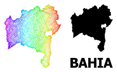 Obraz premium Wire frame and solid map of Bahia State. Vector structure is created from map of Bahia State with intersected random lines, and has rainbow gradient.
