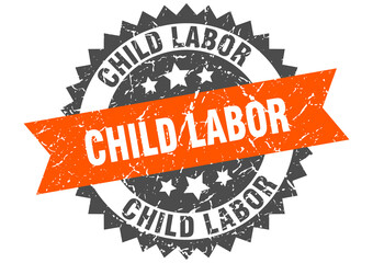 child labor stamp. grunge round sign with ribbon