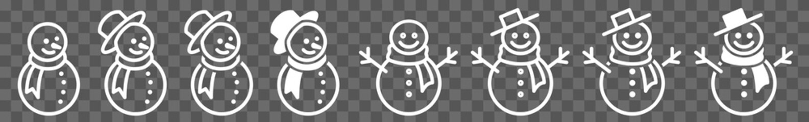 Snowman Icon White | Christmas Illustration | January Symbol | Winter Logo | Snow Man Sign | Isolated Transparent | Variations