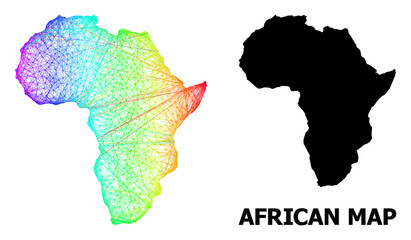 Wire frame and solid map of Africa. Vector model is created from map of Africa with intersected random lines, and has bright spectral gradient. Abstract lines form map of Africa.