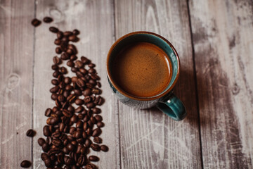 
cup of coffee and coffee beans