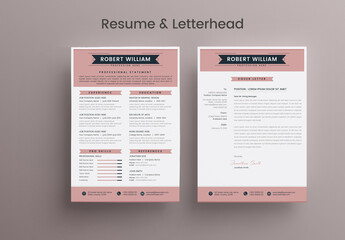 Resume & Letterhead Layout with Pink Accents