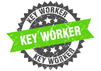 key worker stamp. grunge round sign with ribbon