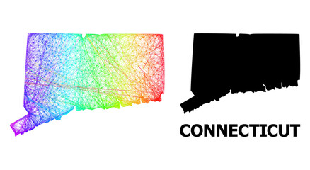 Network and solid map of Connecticut State. Vector model is created from map of Connecticut State with intersected random lines, and has spectral gradient.