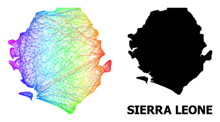 Wire frame and solid map of Sierra Leone. Vector model is created from map of Sierra Leone with intersected random lines, and has spectral gradient.