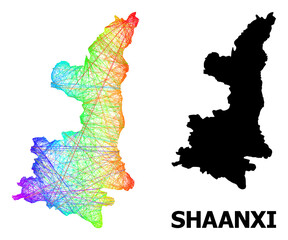 Network and solid map of Shaanxi Province. Vector structure is created from map of Shaanxi Province with intersected random lines, and has spectral gradient.