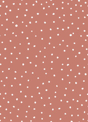 Hand Drawn Background with White Irregular Confetti Dots On Dusty Pink Background. Seamless Vector Pattern Ideal for Textile, Fabric Prints, Wrapping Paper.