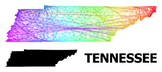 Wire frame and solid map of Tennessee State. Vector structure is created from map of Tennessee State with intersected random lines, and has bright spectral gradient.